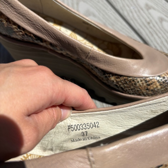 Fly London Snake Print Suede Leather Two Toned Wedge Shoes Women's Size 6.5-7 - Picture 9 of 10